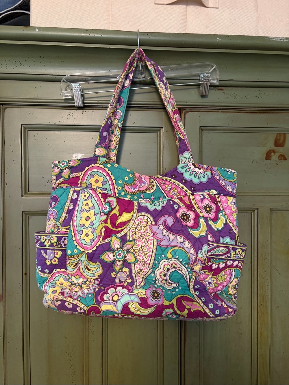 Vera Bradley Purple Paisley Quilted Tote with Teal and Pink Accents